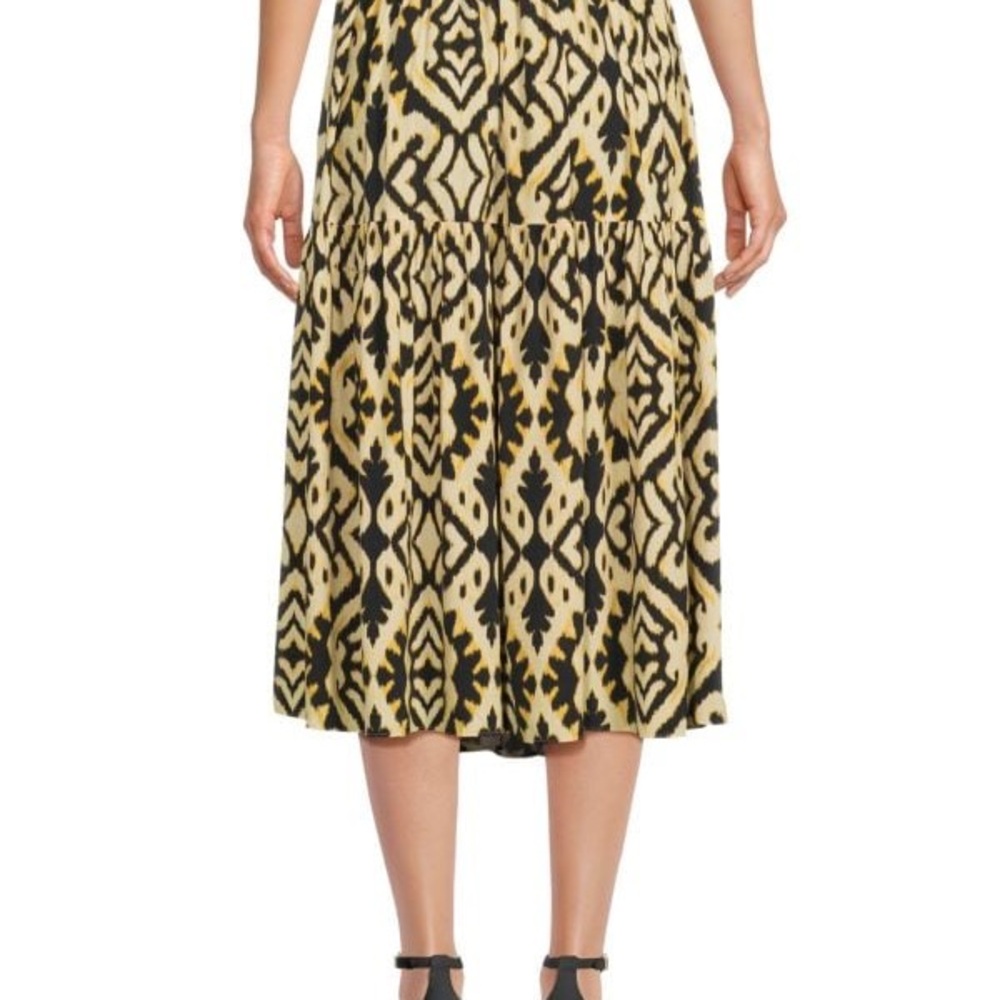 ba&sh Patterned Midi Skirt in Black and Tan